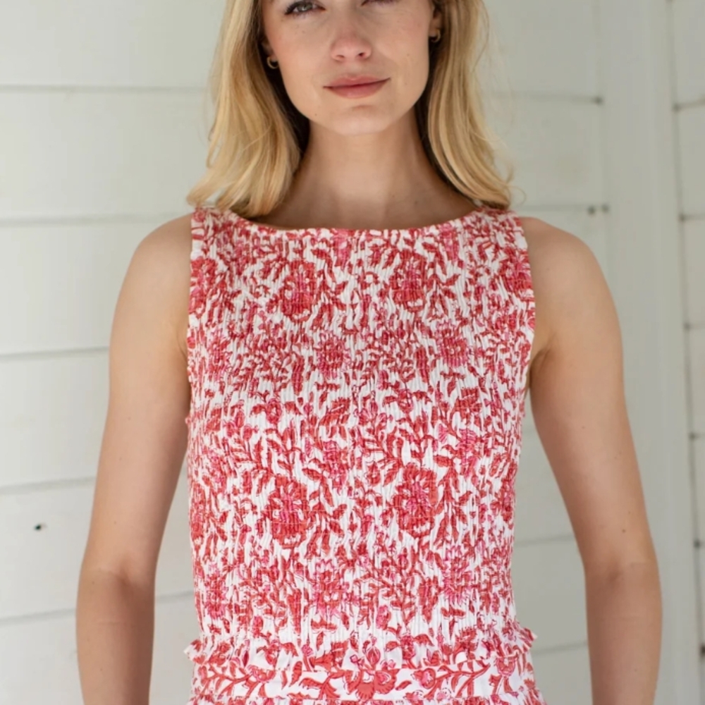 Marea - Charlotte Poppy Smocked Top NWT